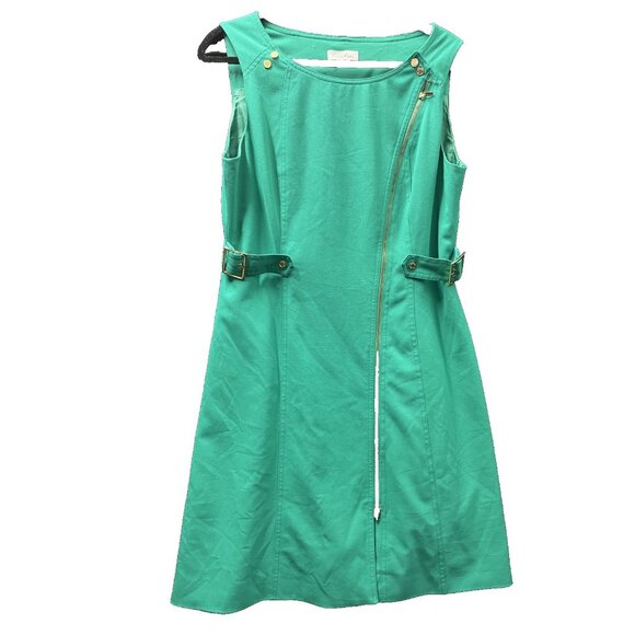 Calvin Klein Dress Women's Size Petite Midi Green Full Zip Adjustable Waist Snap - Picture 1 of 14
